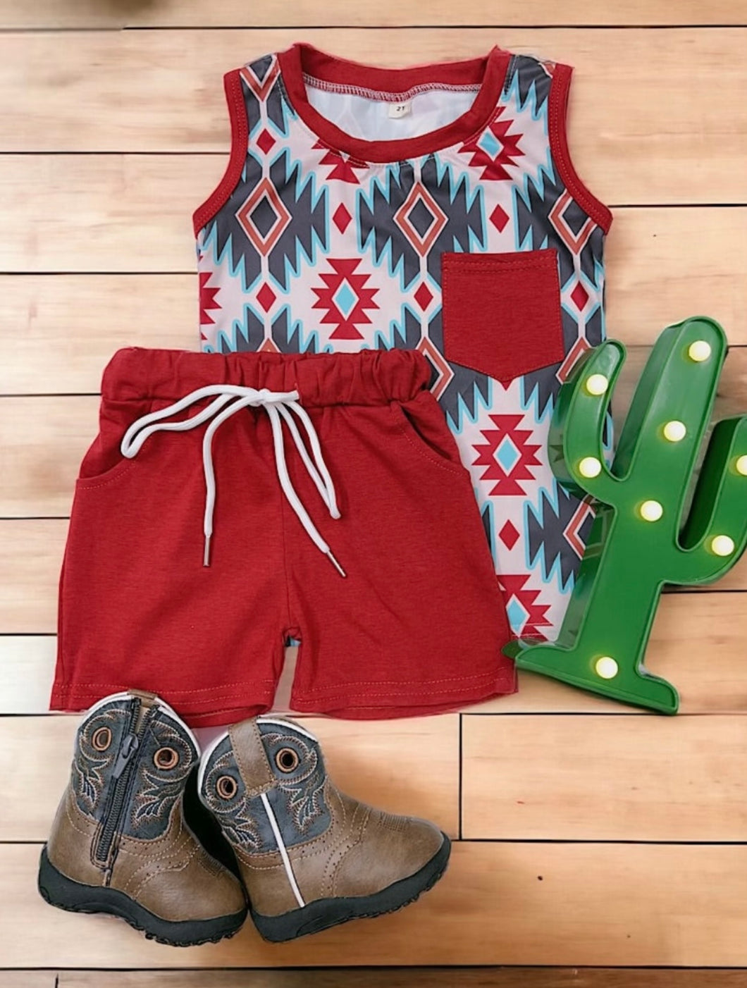Little boys red aztec outfit